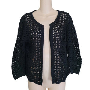 Nordstrom Susina Black Crochet Open Knit Open Front Sweater Size Women's Small